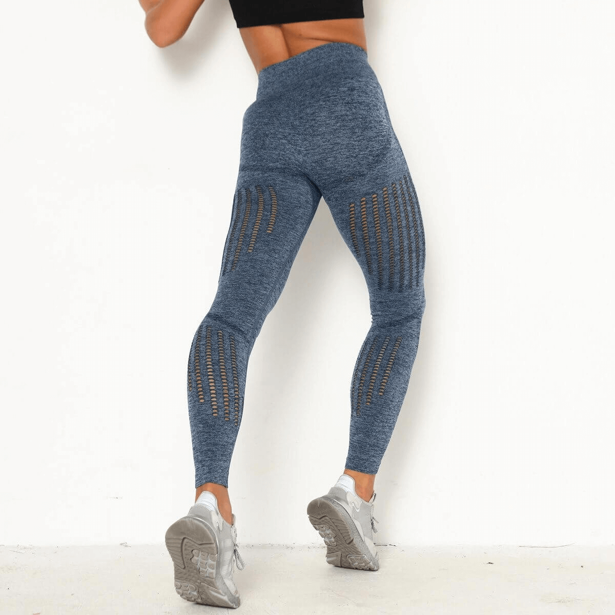 Sexy women's high waist seamless leggings in blue, featuring a flattering booty-lifting design and ultra-comfortable fit, SF0148.